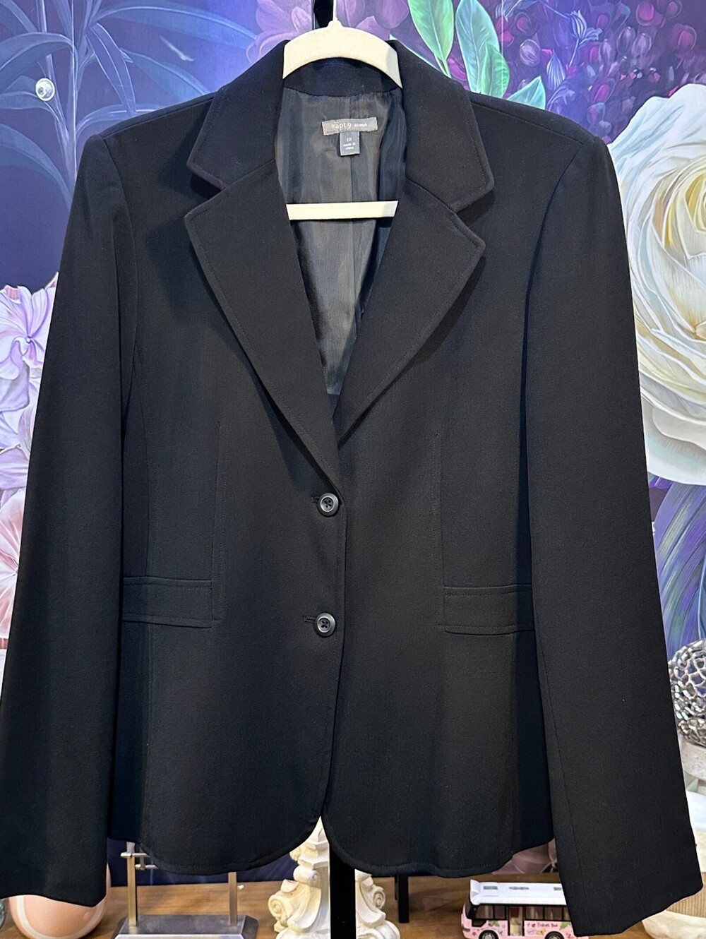 Apt. 9 12 Black Blazer Two Button Notch Lapel Flap Pockets Long Sleeve Lined